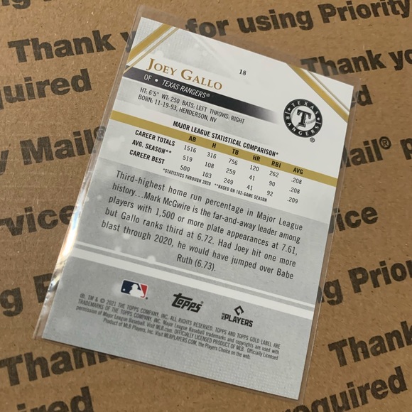 Joey Gallo ‘21 Topps Gold Label Card - Picture 5 of 6